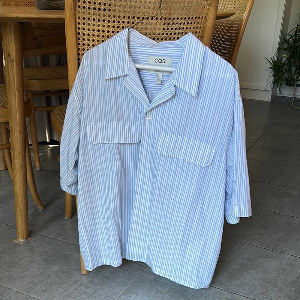 COS Blue Striped Camp Collar Men's Shirt